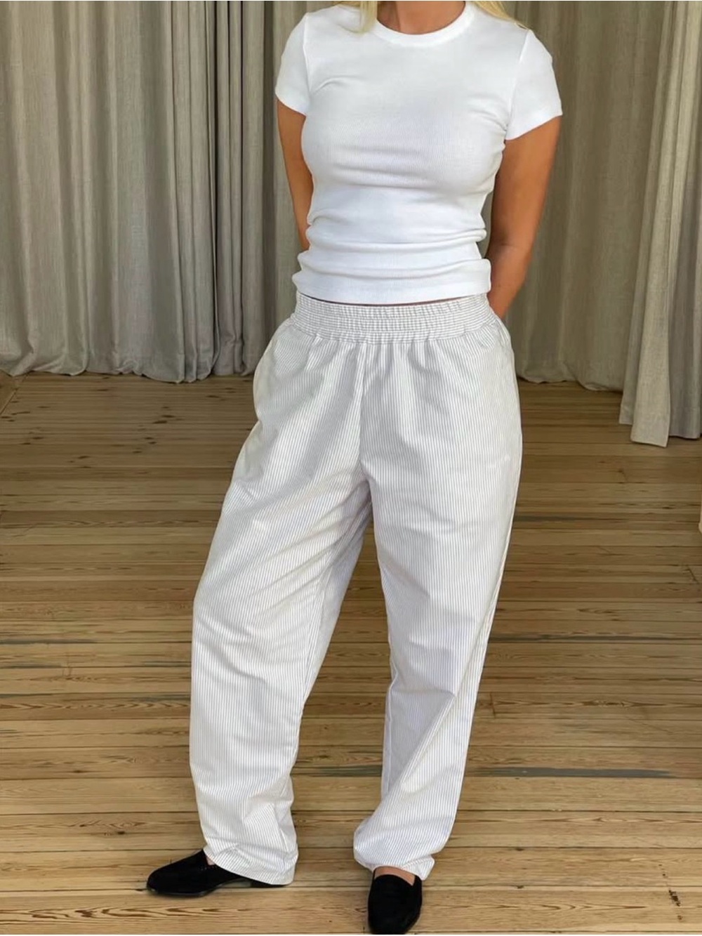 djerf avenue Breezy Pants Beige Stripe XXL